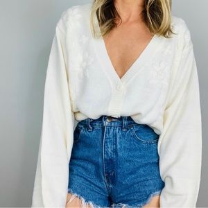 Vintage White Embroidered Cardigan Sweater
